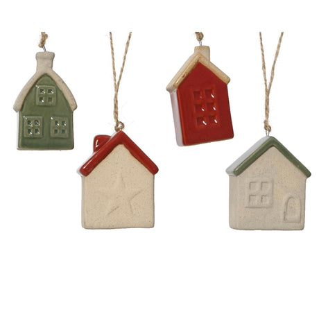 Decoris colgante navideño casita porcelana 3x5,7x7,2cm 4 surtidos