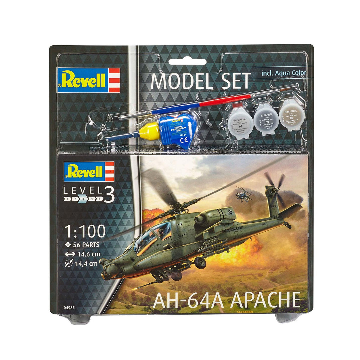 Conjunto de modelos Revell - ah-64a apache 56 piezas. - incl. colores de pintura basicos