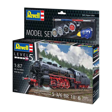 Kit de construcción para maquetas Revell - locomotora de movimiento rápido s3 6 br18 con tende 1:87 - 154 piezas.