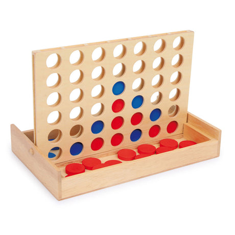 Pequeño: cuatro en una línea de madera de juego de viajes