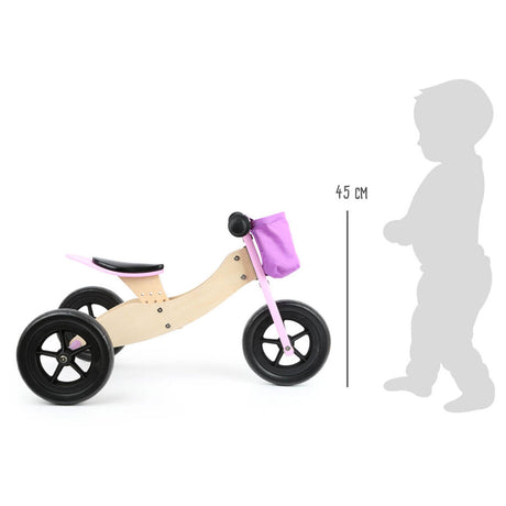 Pie pequeño - triciclo de madera y bicicleta de equilibrio 2in1 maxi rosa