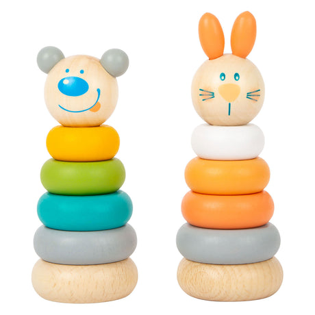 Small foot - Torre apilable de madera con animales en colores pastel, 6 uds.
