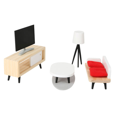 Small foot - Juego completo de muebles de casa de muñecas de madera, 28 piezas.