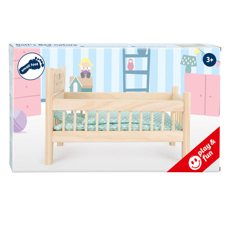 Pequeño pie - cama de muñecas de madera, por supuesto, con ropa de cama, 4dg.