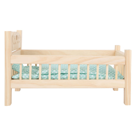 Pequeño pie - cama de muñecas de madera, por supuesto, con ropa de cama, 4dg.