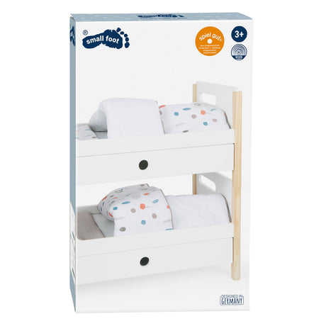Small foot - Cama alta para muñecas de madera con botón pequeño y ropa de cama, 6 piezas.