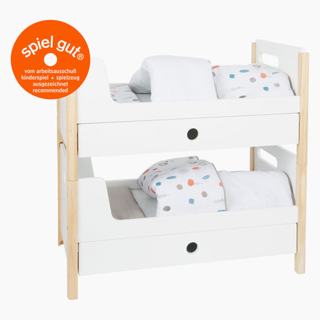 Small foot - Cama alta para muñecas de madera con botón pequeño y ropa de cama, 6 piezas.