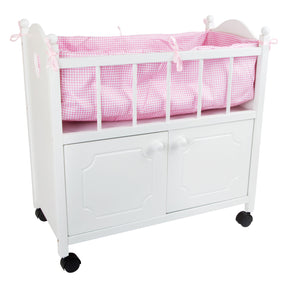 Cama de muñeca de madera de pie pequeño con cajones