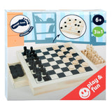 Small foot - caja de juego 3 en 1 juego de molino de damas de ajedrez