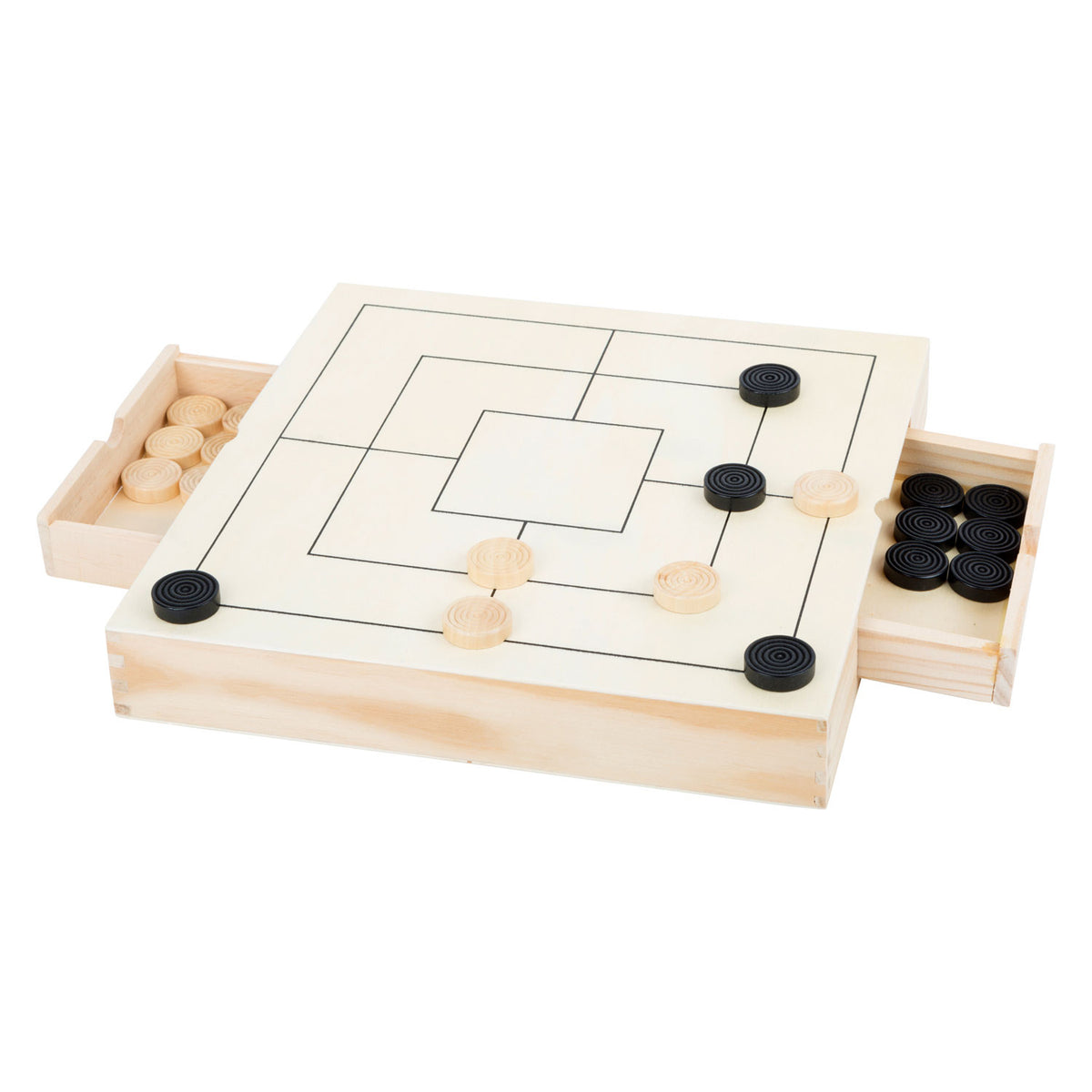 Small foot - caja de juego 3 en 1 juego de molino de damas de ajedrez