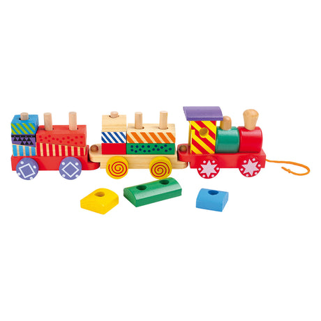 Small foot - Tren con bloques de madera apilables, 16 piezas.