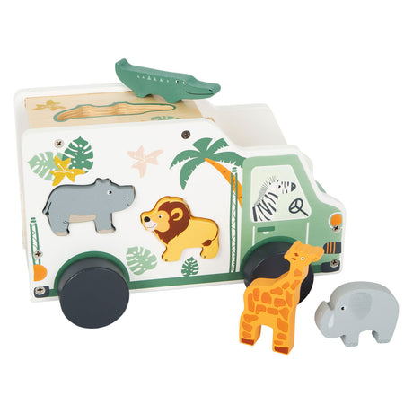 Small foot - Clasificador de formas de madera en jeep safari, 6 piezas.