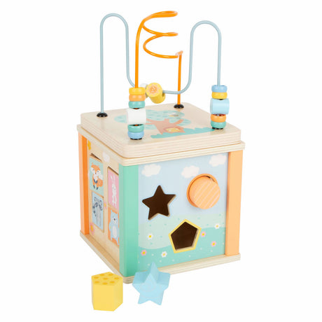 Small foot - cubo de actividades de madera y pastel en espiral de motricidad