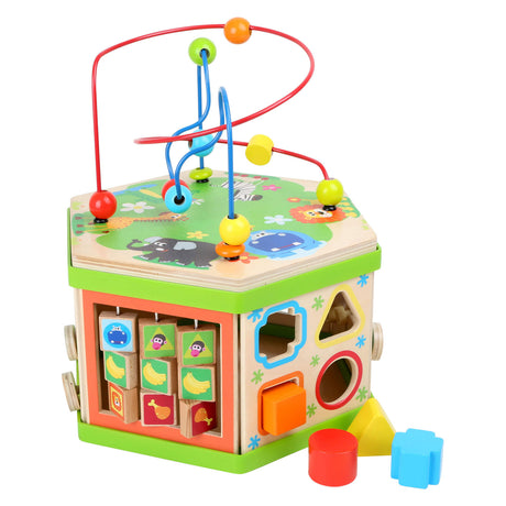 Small foot - cubo de actividades de madera con motricidad safari en espiral