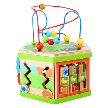Small foot - cubo de actividades de madera con motricidad safari en espiral