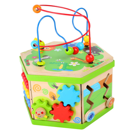 Small foot - cubo de actividades de madera con motricidad safari en espiral