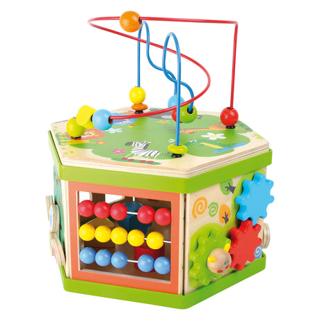 Small foot - cubo de actividades de madera con motricidad safari en espiral