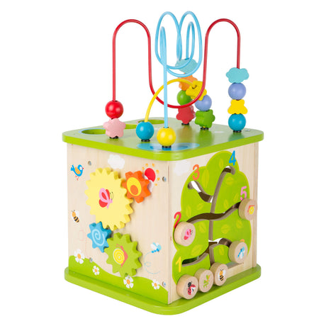 Small foot - Cubo de actividades de madera con pista de mármol, 8 piezas.