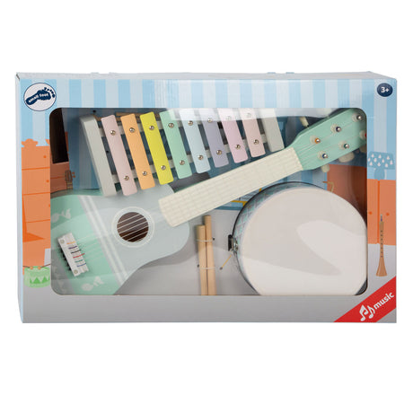 Small foot - set de instrumentos musicales de madera en colores pastel, 7 piezas,