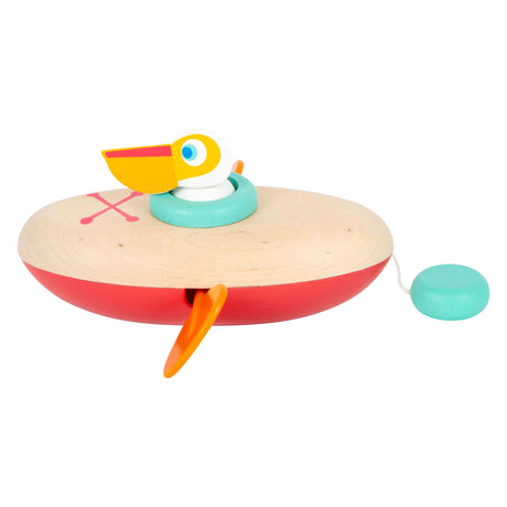 Small foot - juguete de baño canoa de madera pelícano a cuerda