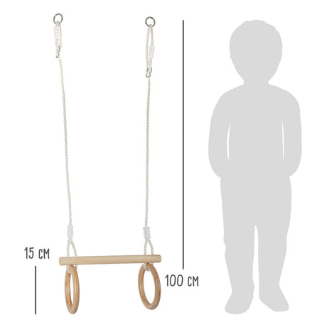 Pie pequeño - trapecio de madera con anillos de gimnasia, 100 cm