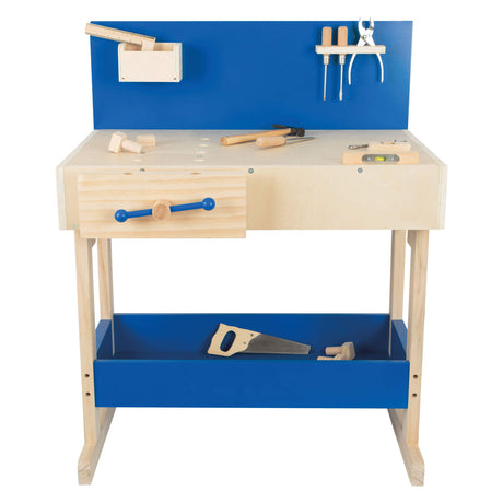 Small foot - banco de trabajo de juguete de madera azul con accesorios