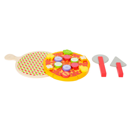 Small foot - Juego de pizza de madera para cortar y jugar, 21 piezas.