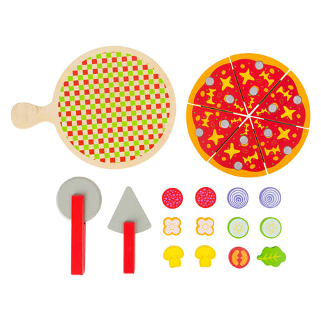 Small foot - Juego de pizza de madera para cortar y jugar, 21 piezas.
