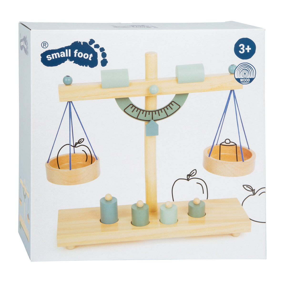 Small foot - báscula de madera con pesas, 5 piezas.