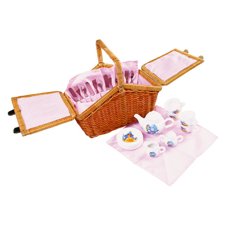 Small foot - Cesta de picnic de madera con vajilla romántica, 30 piezas.