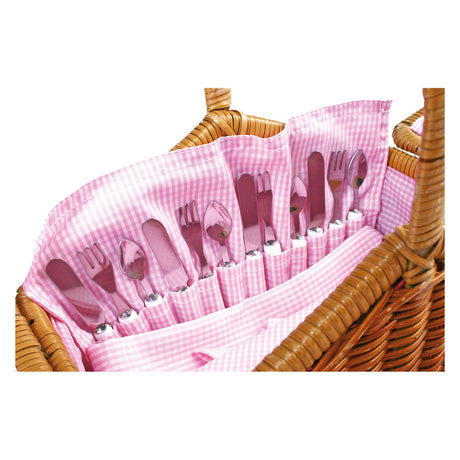Small foot - Cesta de picnic de madera con vajilla romántica, 30 piezas.