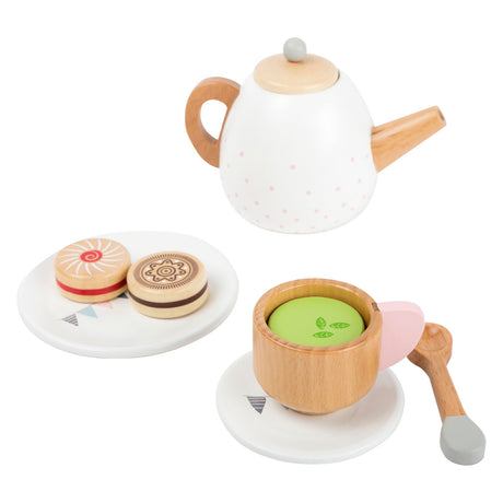 Small foot - Juego de té de madera con comida de juguete, 17 piezas.