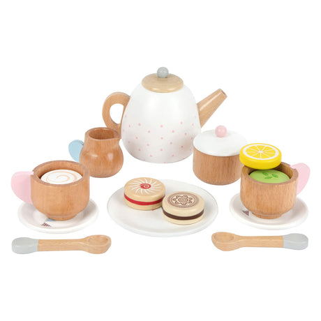 Small foot - Juego de té de madera con comida de juguete, 17 piezas.