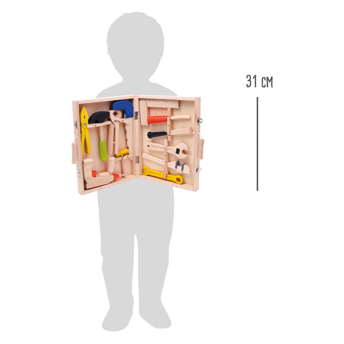 Pie de pie pequeño - caja de herramientas de madera, 13dlg.