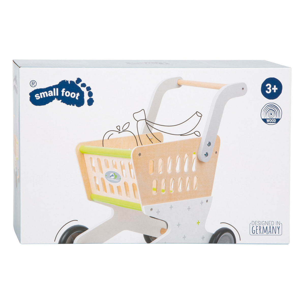 Supermercado de carrito de compras de madera - pie de madera