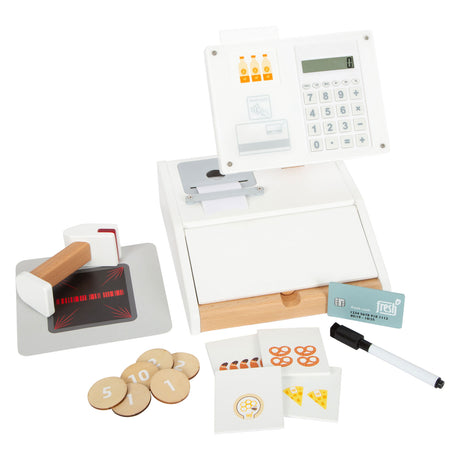 Small foot - Caja registradora de juguete de madera con escáner, 15 uds.