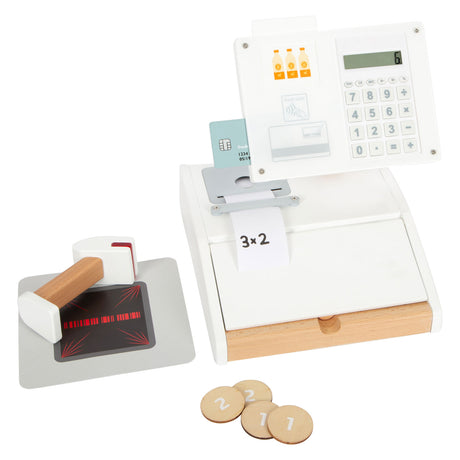 Small foot - Caja registradora de juguete de madera con escáner, 15 uds.