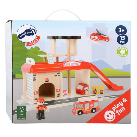 Small foot - parque de bomberos de madera con accesorios, 15 uds.