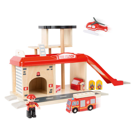 Small foot - parque de bomberos de madera con accesorios, 15 uds.