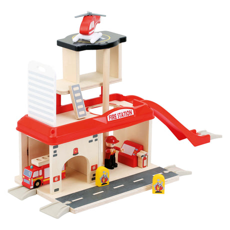 Small foot - parque de bomberos de madera con accesorios, 15 uds.