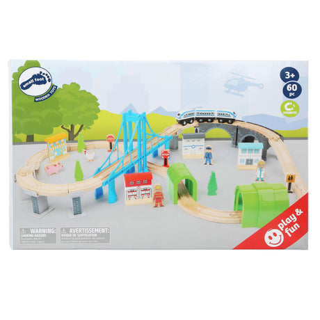 Small foot - Tren de madera con puente, 60 piezas.