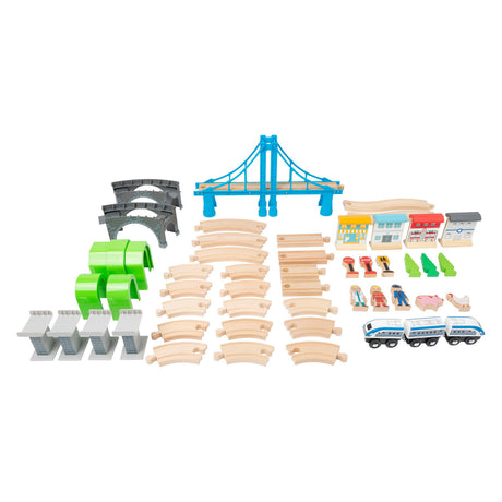 Small foot - Tren de madera con puente, 60 piezas.