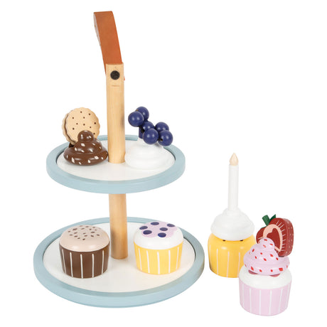 Small foot - comedero de juguete de madera con cupcakes, 13 piezas.