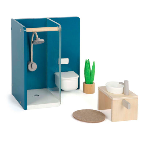 Baño de muebles de casa de muñecas de madera de pie pequeño