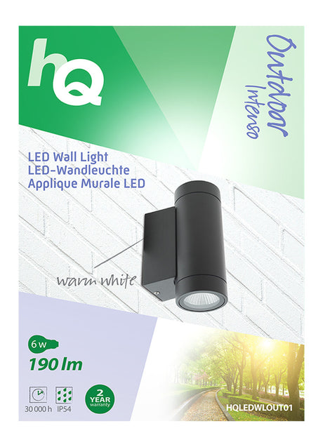 HQ ledwlout01 aplique led exterior 6 w 190 lm negro