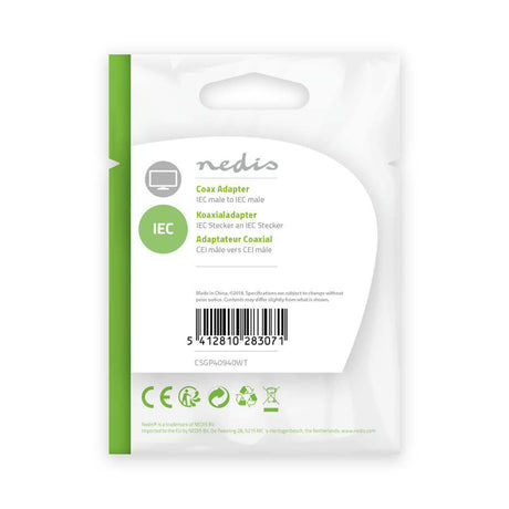 Nedis csgp40940wt adaptador coaxial iec (coaxial) macho - iec (coaxial) macho blanco