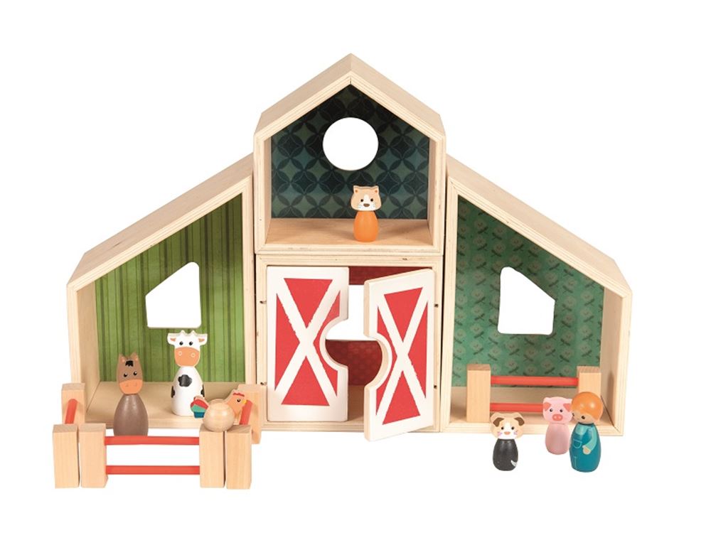 Masía de madera con figuras. 45x3x10c