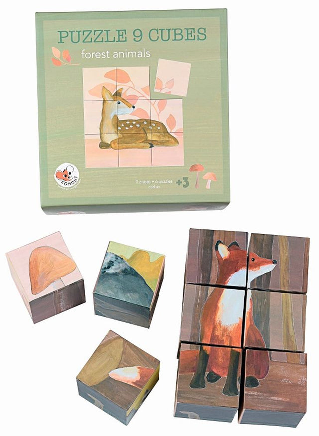 Puzzle cubo egmont 9 piezas de animales del bosque.