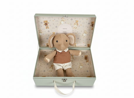 Elefante de peluche en caja de regalo ollie.