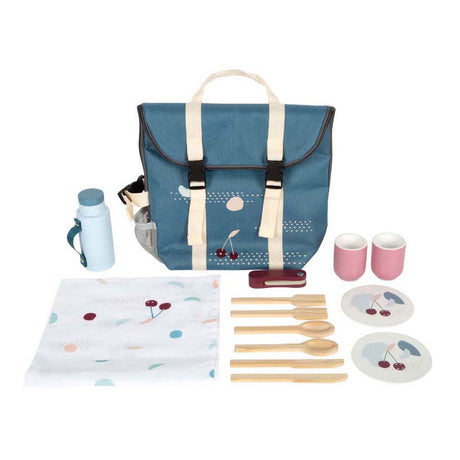 Small foot - Mochila con juego de picnic de madera, 14 piezas.
